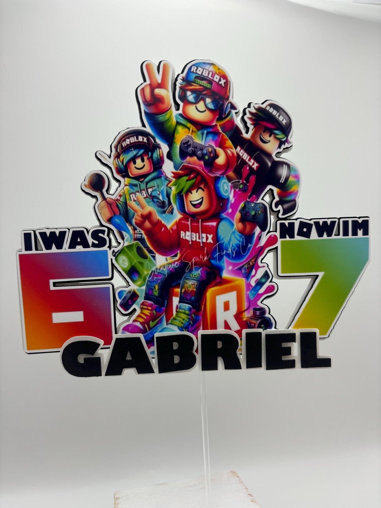Gamer 6–7 Birthday Cake Topper | Custom Name & Age | Cardstock Party Topper