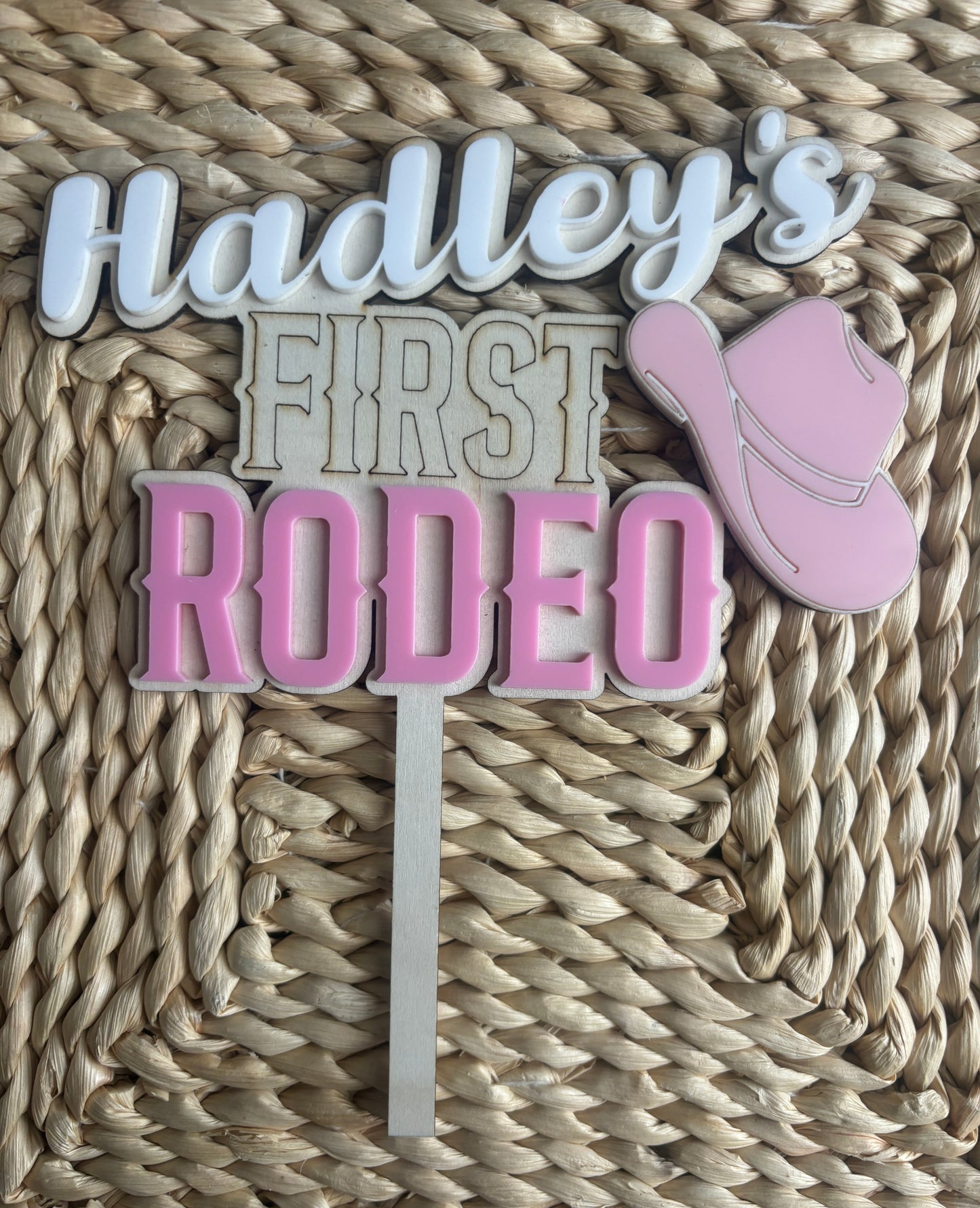 Custom Made First Rodeo Cake topper - Personalised Cowgirl cake topper with child name and age - Rodeo Birthday Theme