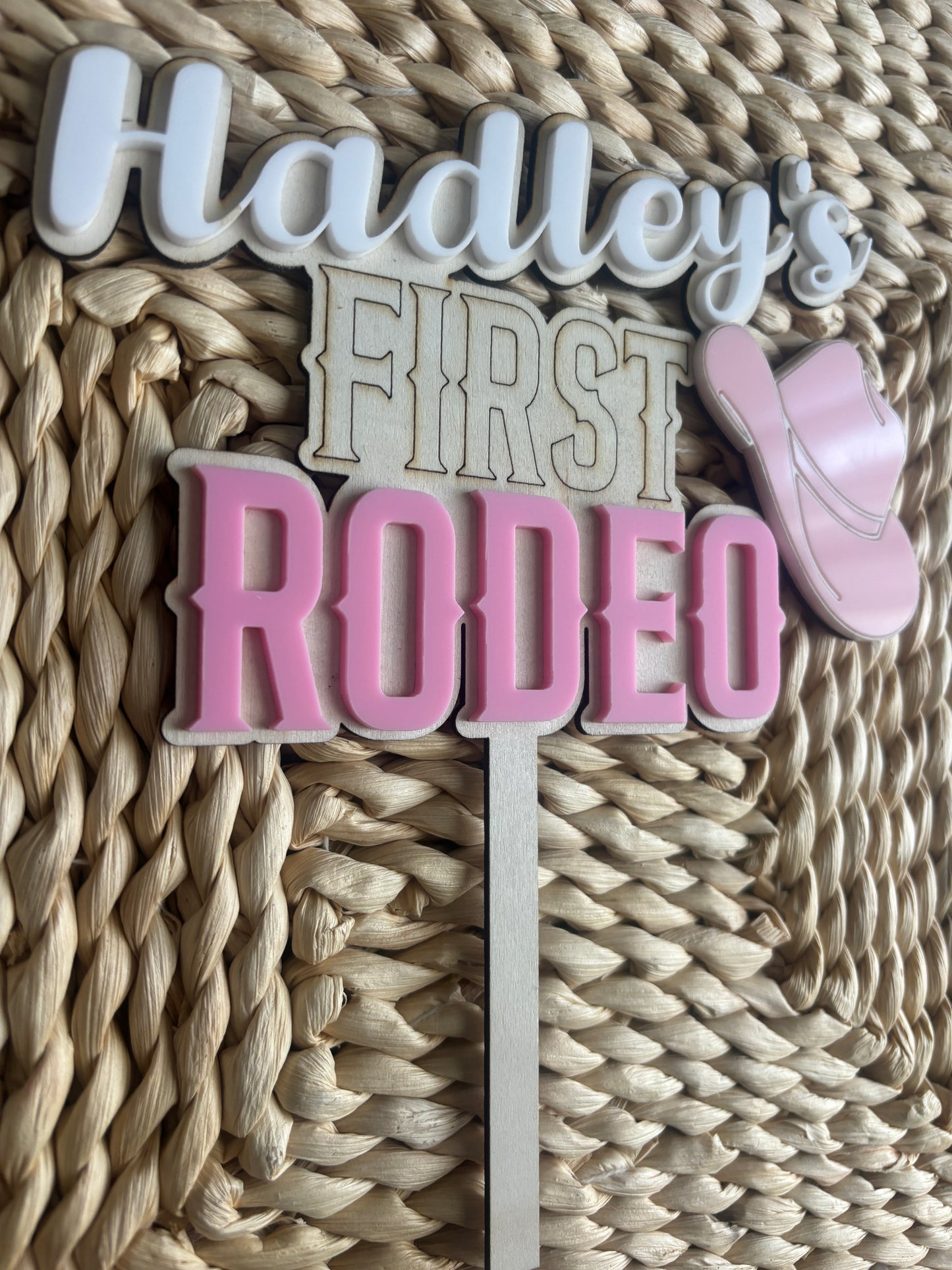 Custom Made First Rodeo Cake topper - Personalised Cowgirl cake topper with child name and age - Rodeo Birthday Theme