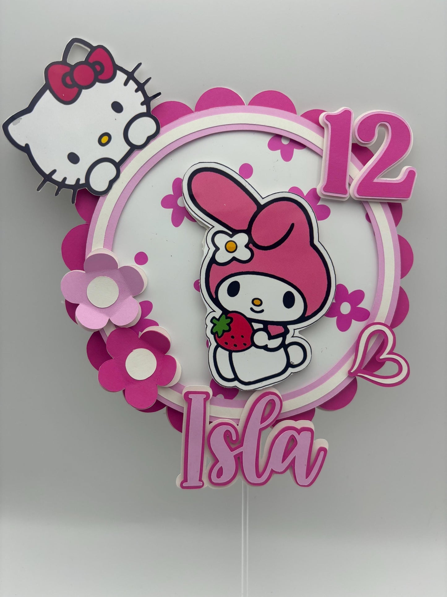 My Melody Birthday Cake Topper | Personalised Name & Age | Pink Hello Kitty Theme