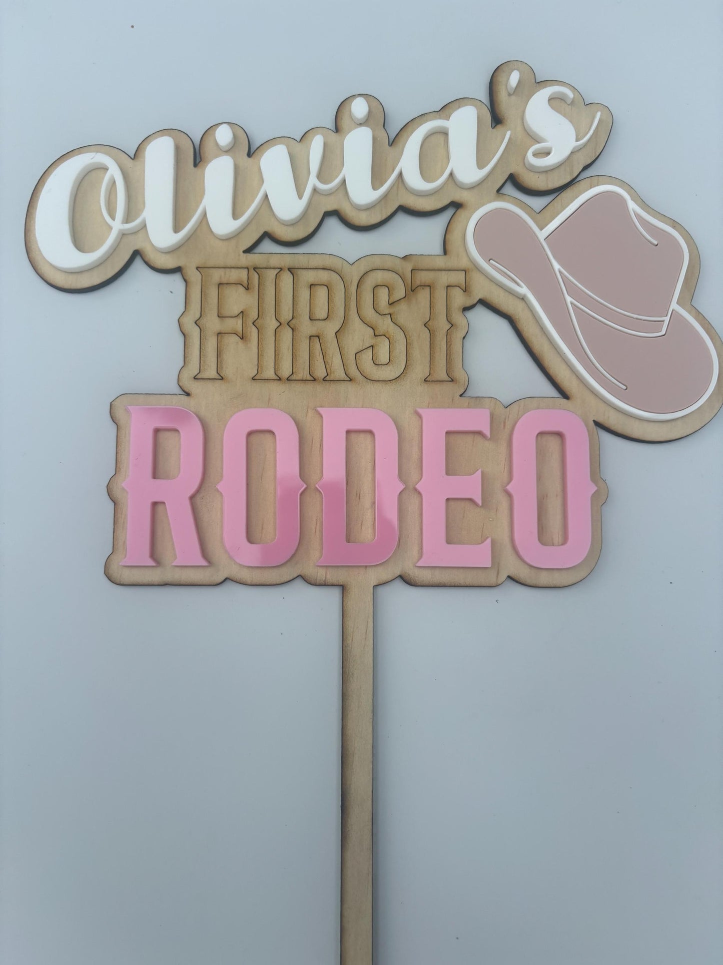 Custom Made First Rodeo Cake topper - Personalised Cowgirl cake topper with child name and age - Rodeo Birthday Theme