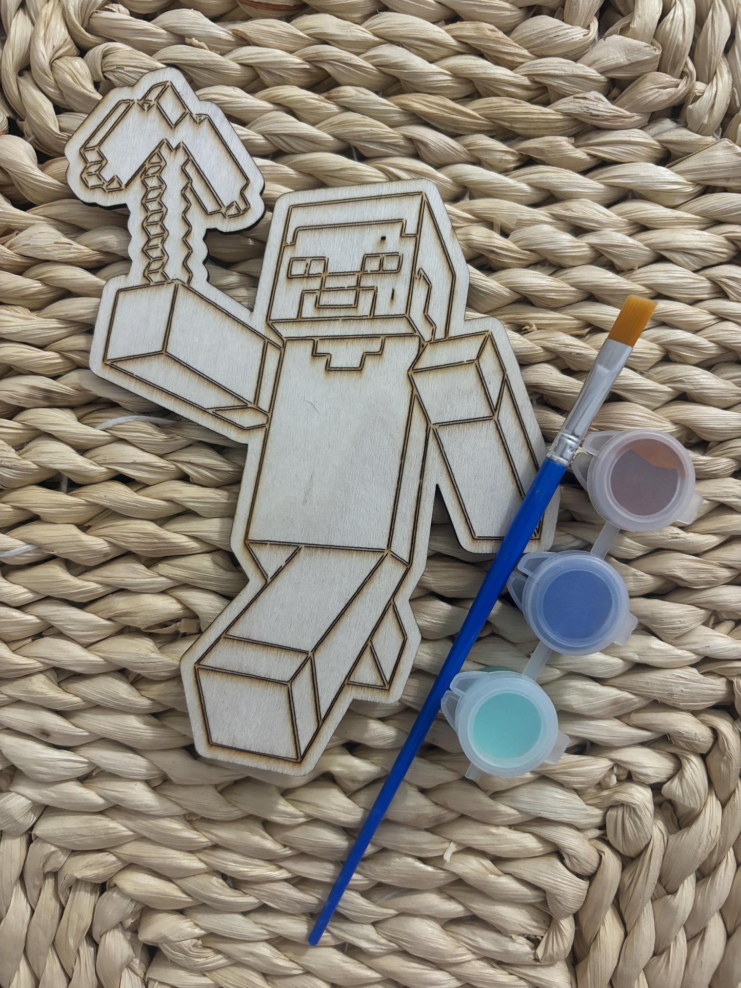wooden characters for party favours, Minecraft, Spiderman, bluey and many more
