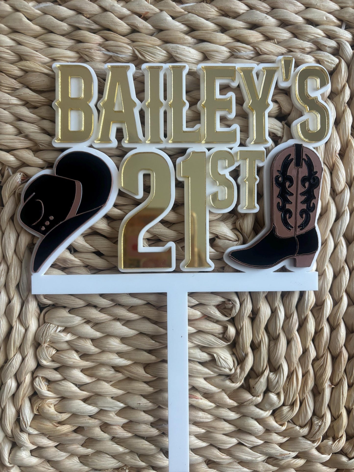 Personalised Cowboy cake topper / Country and western theme party / Acrylic topper