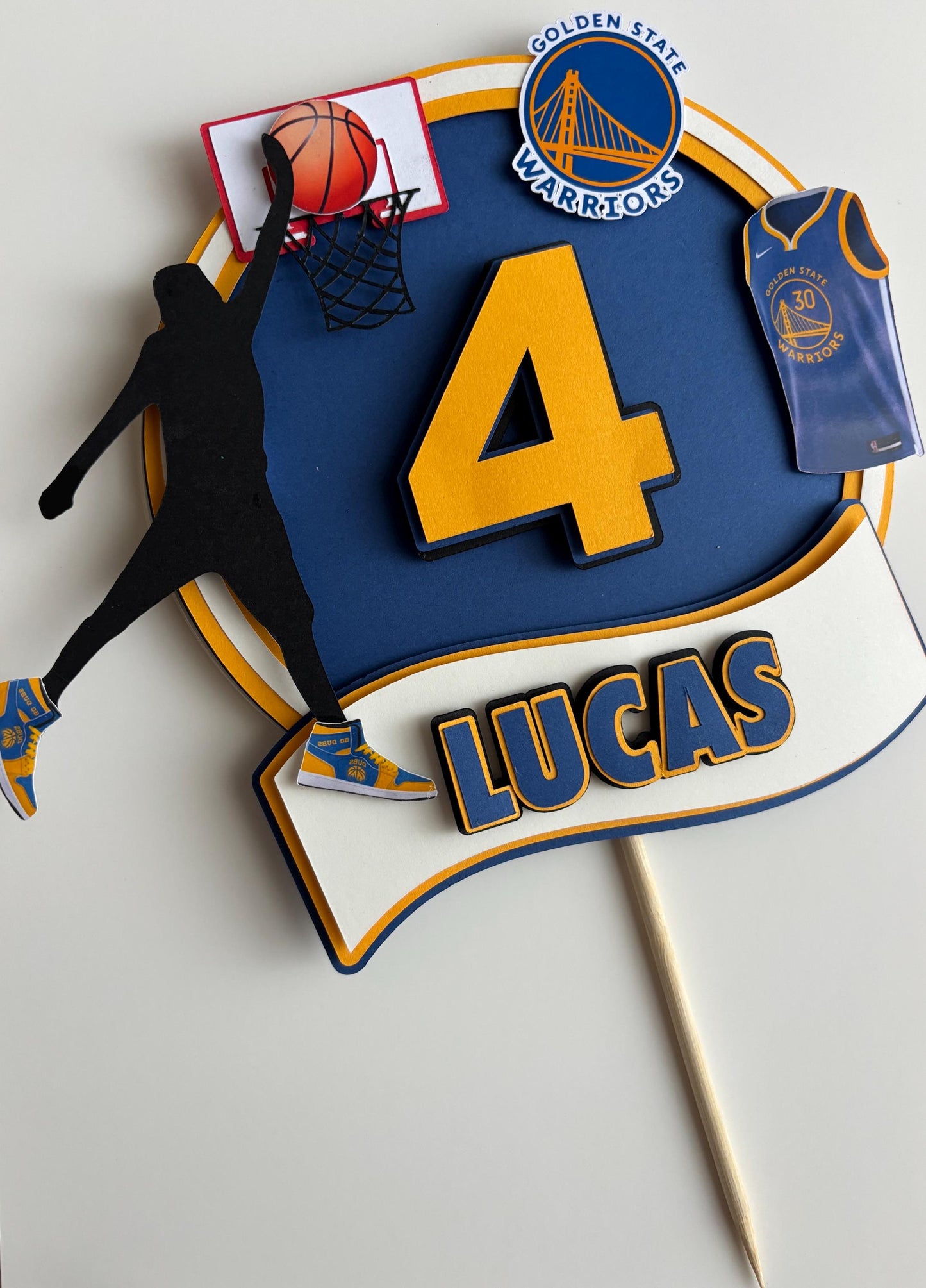 Golden  State Warriors Basketball Birthday Cake Topper - Personalised with Name & Age