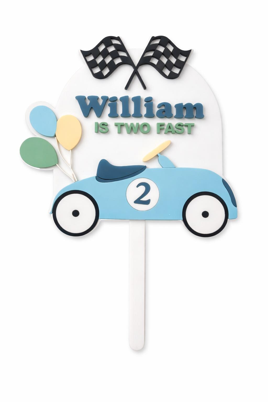 Two Fast Race Car Cake Topper: Custom Name & Age Birthday Decor