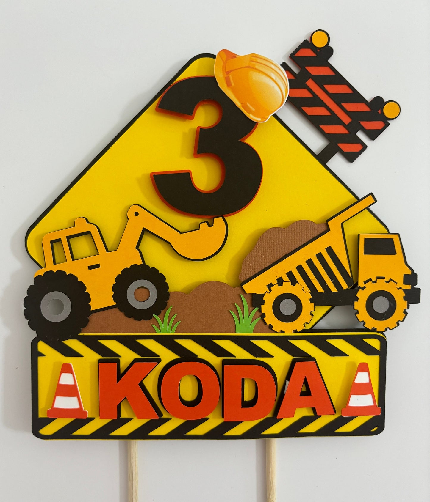 Personalised construction theme cake topper
