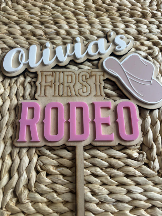 Custom Made First Rodeo Cake topper - Personalised Cowgirl cake topper with child name and age - Rodeo Birthday Theme