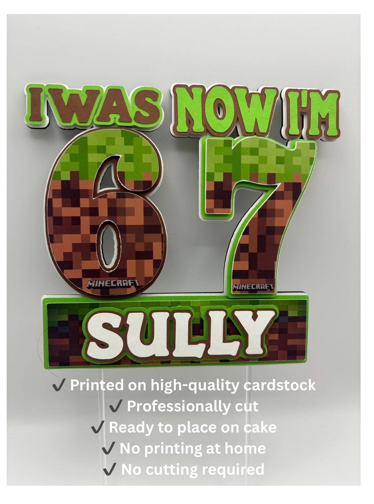 Personalised 6 to 7 Gaming Cake Topper made with cardstock Pixel Style Birthday Topper | I Was 6 Now I’m 7 | Custom Name