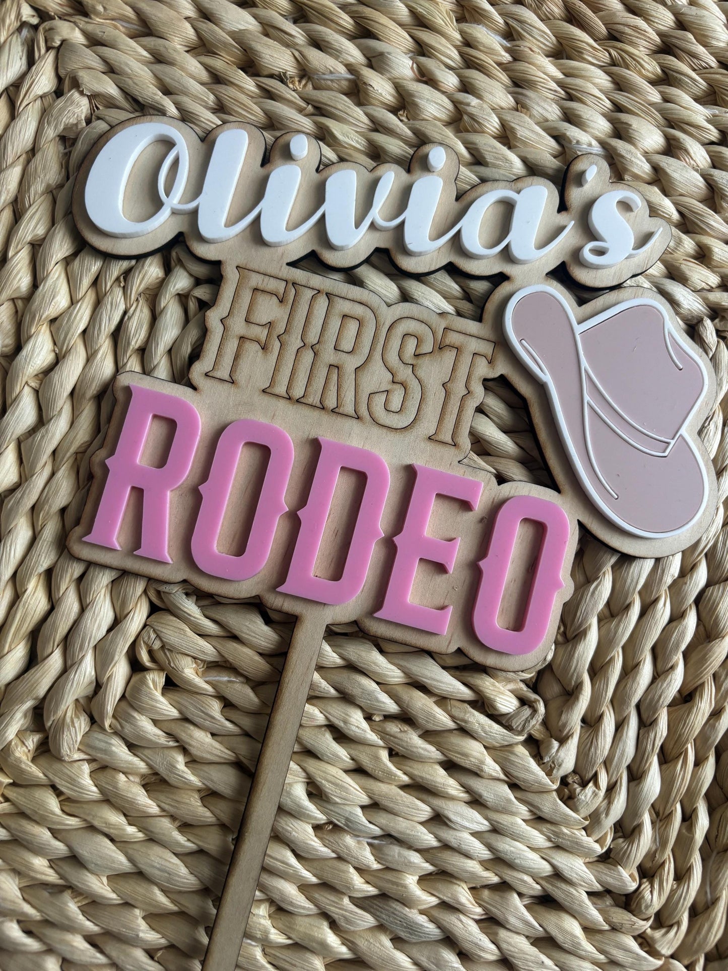 Custom Made First Rodeo Cake topper - Personalised Cowgirl cake topper with child name and age - Rodeo Birthday Theme