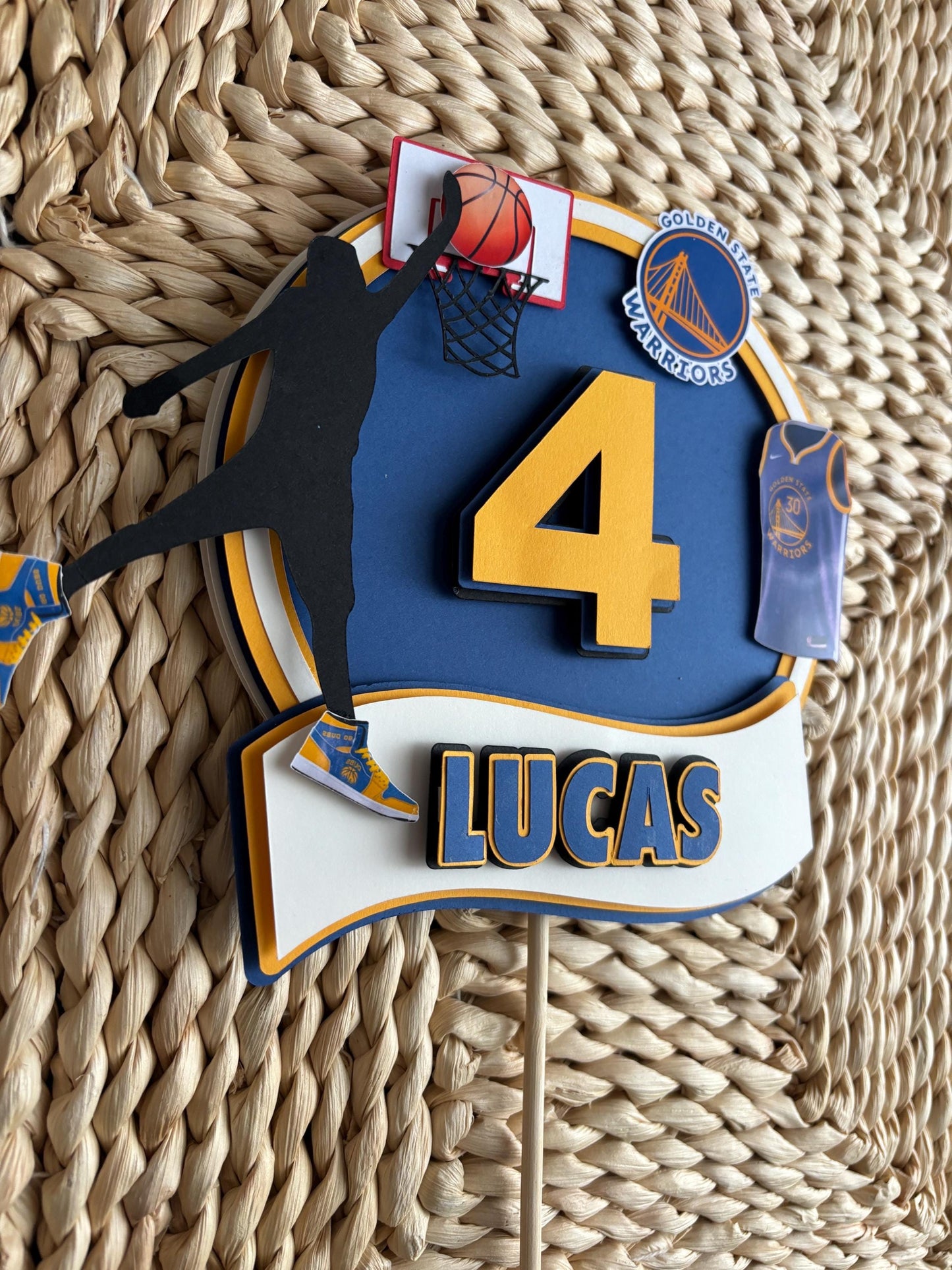 Golden  State Warriors Basketball Birthday Cake Topper - Personalised with Name & Age
