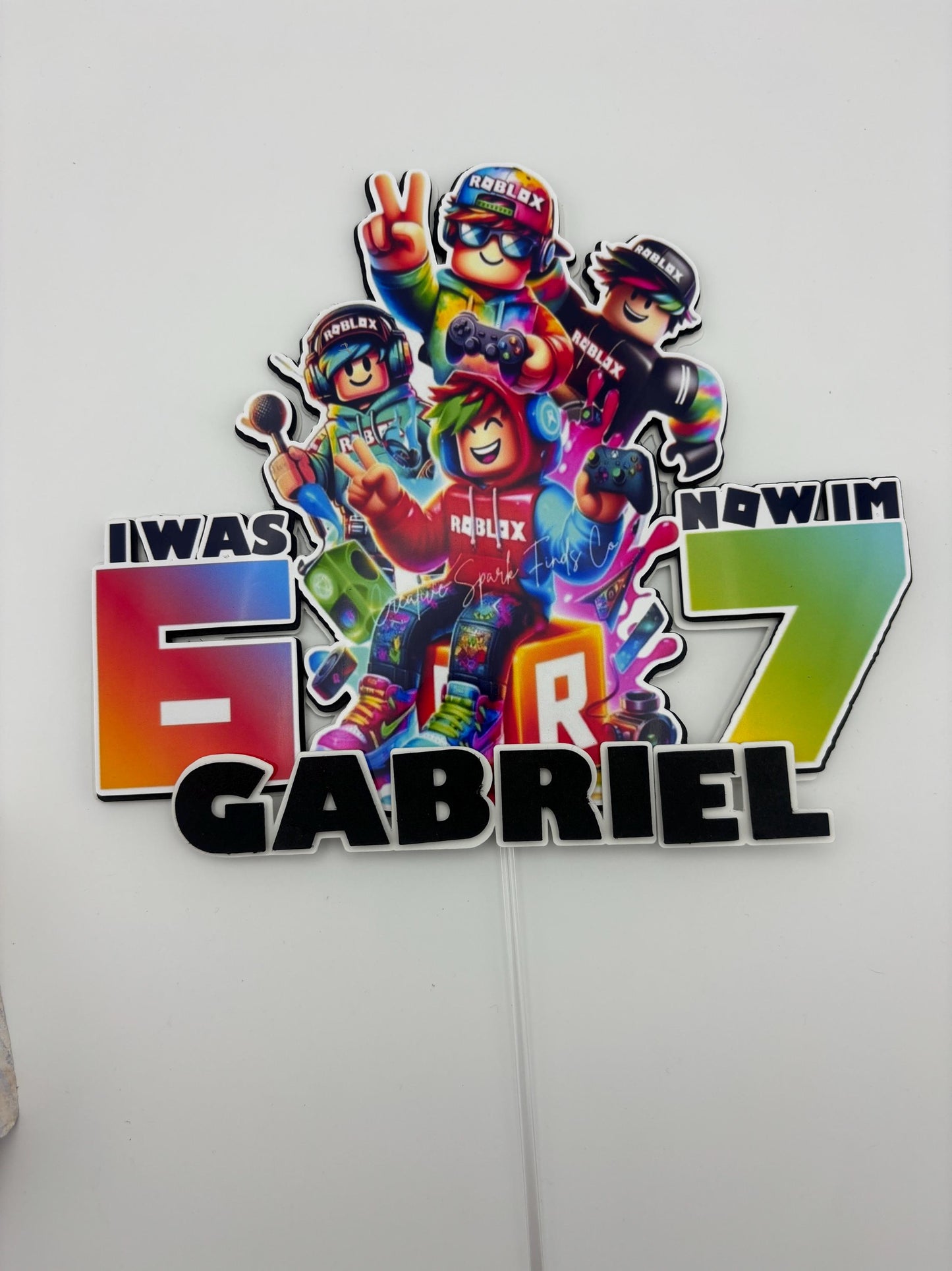 Gamer 6–7 Birthday Cake Topper | Custom Name & Age | Cardstock Party Topper