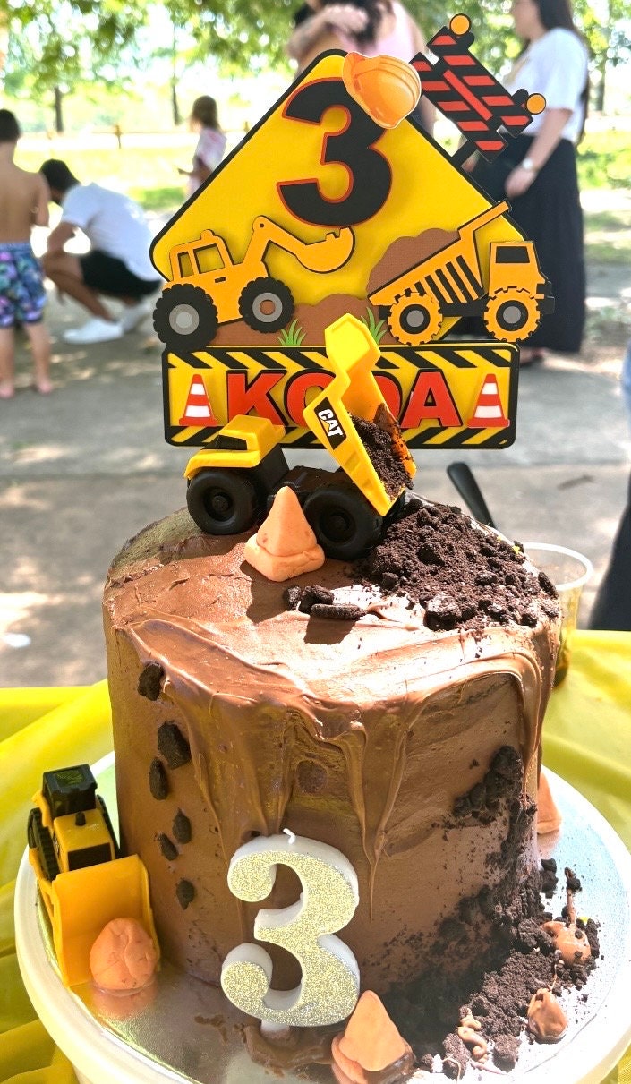 Personalised construction theme cake topper