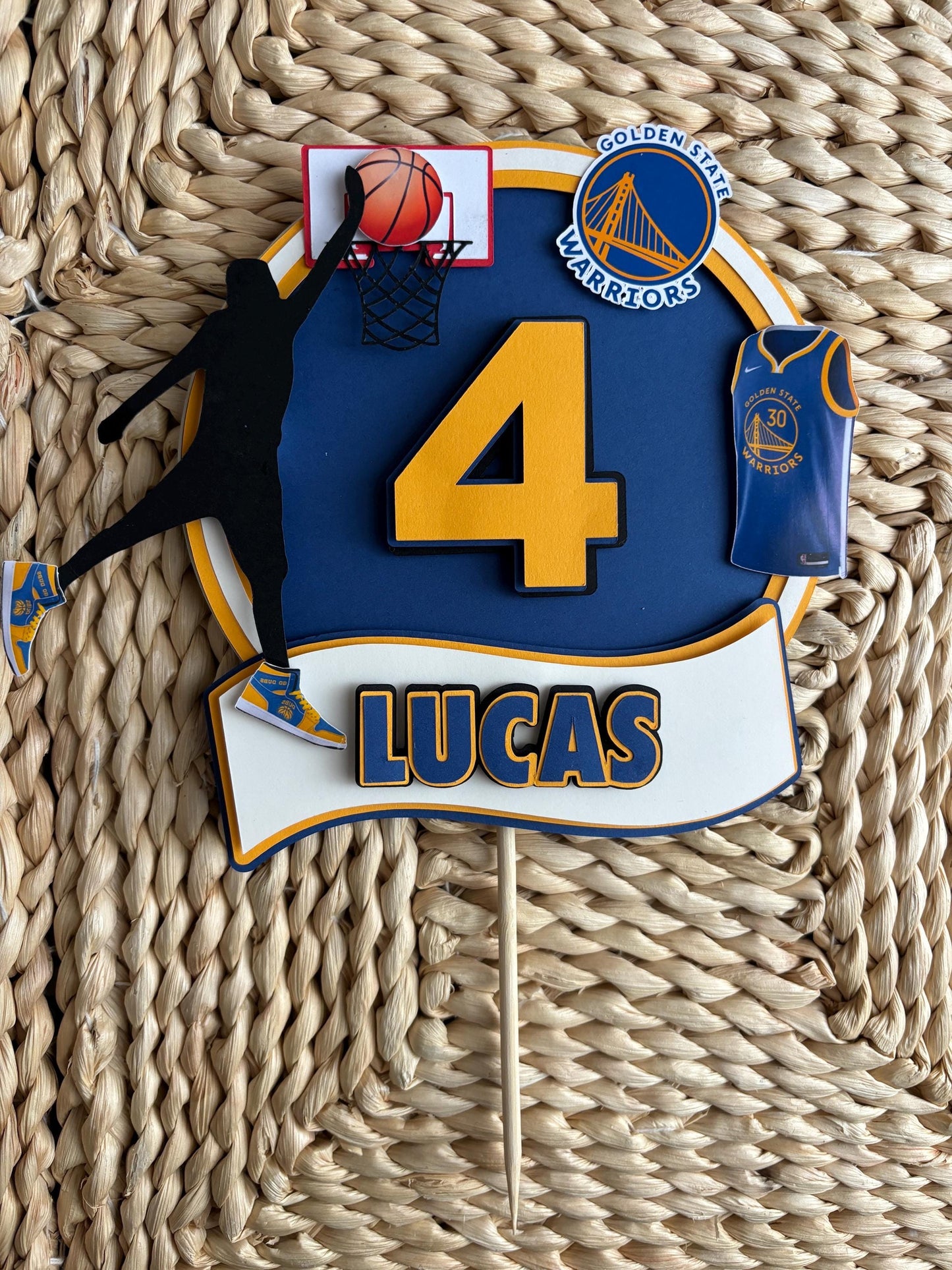 Golden  State Warriors Basketball Birthday Cake Topper - Personalised with Name & Age