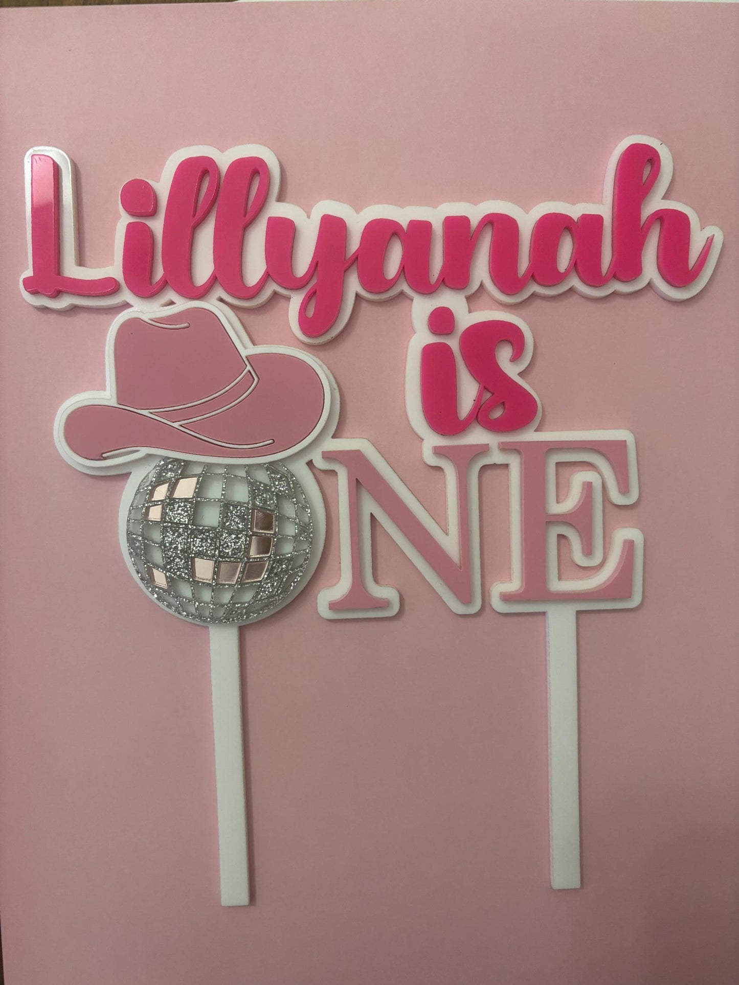 1st  Birthday, My First Rodeo, Cowgirl Cake Topper,  Homemade, Disco Ball, Cowboy Hat, Cowgirl Disco
