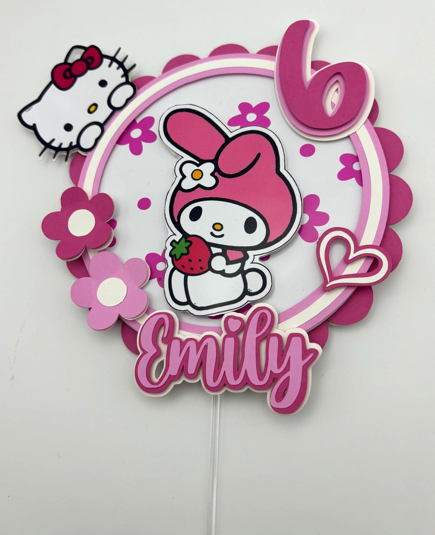 My Melody Birthday Cake Topper | Personalised Name & Age | Pink Hello Kitty Theme