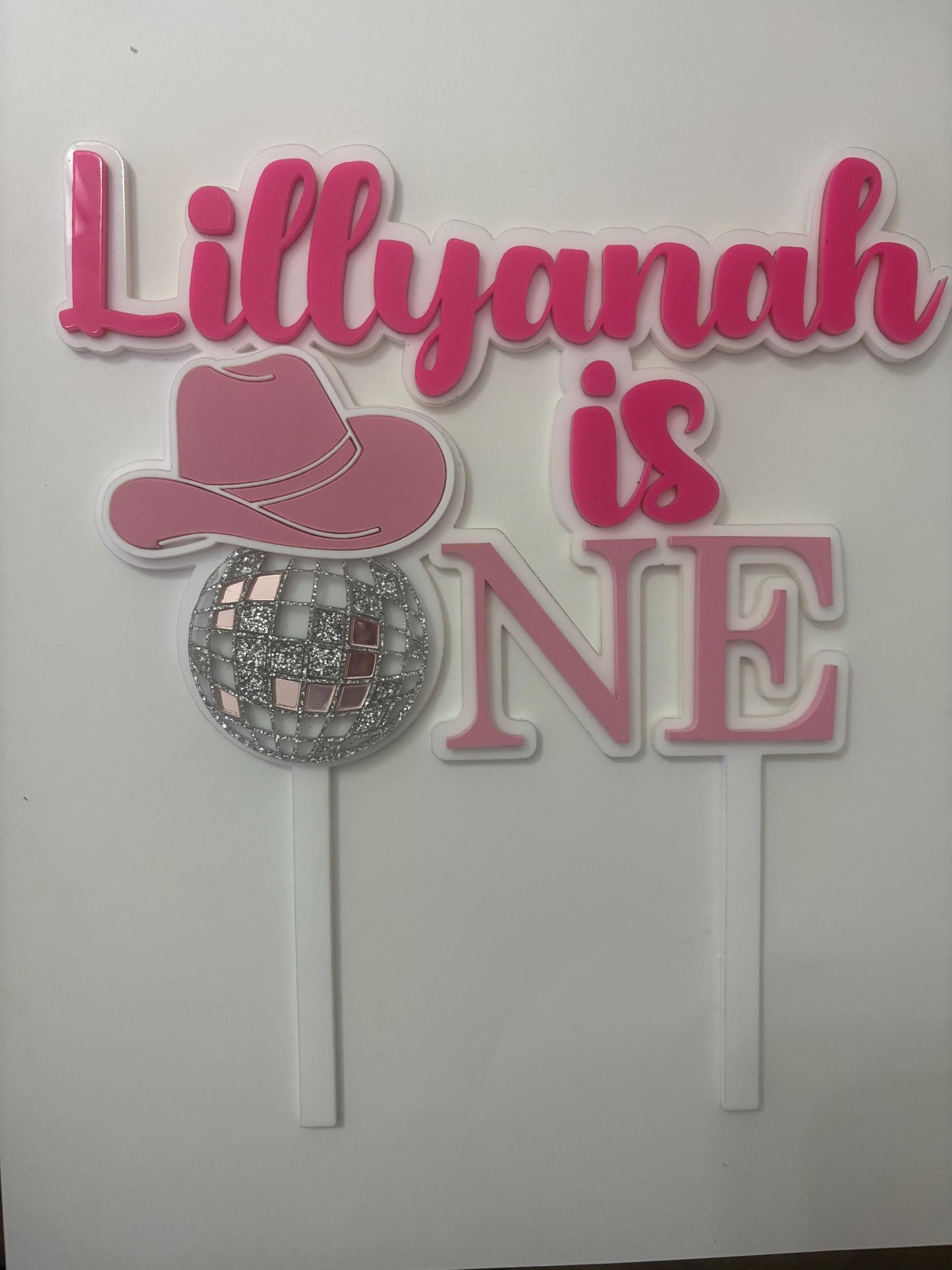 1st  Birthday, My First Rodeo, Cowgirl Cake Topper,  Homemade, Disco Ball, Cowboy Hat, Cowgirl Disco
