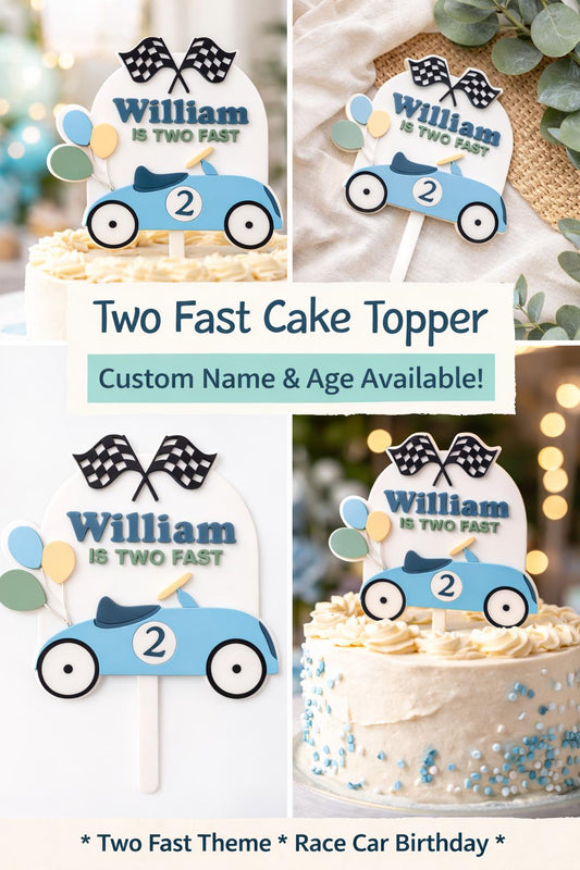 Two Fast Race Car Cake Topper: Custom Name & Age Birthday Decor