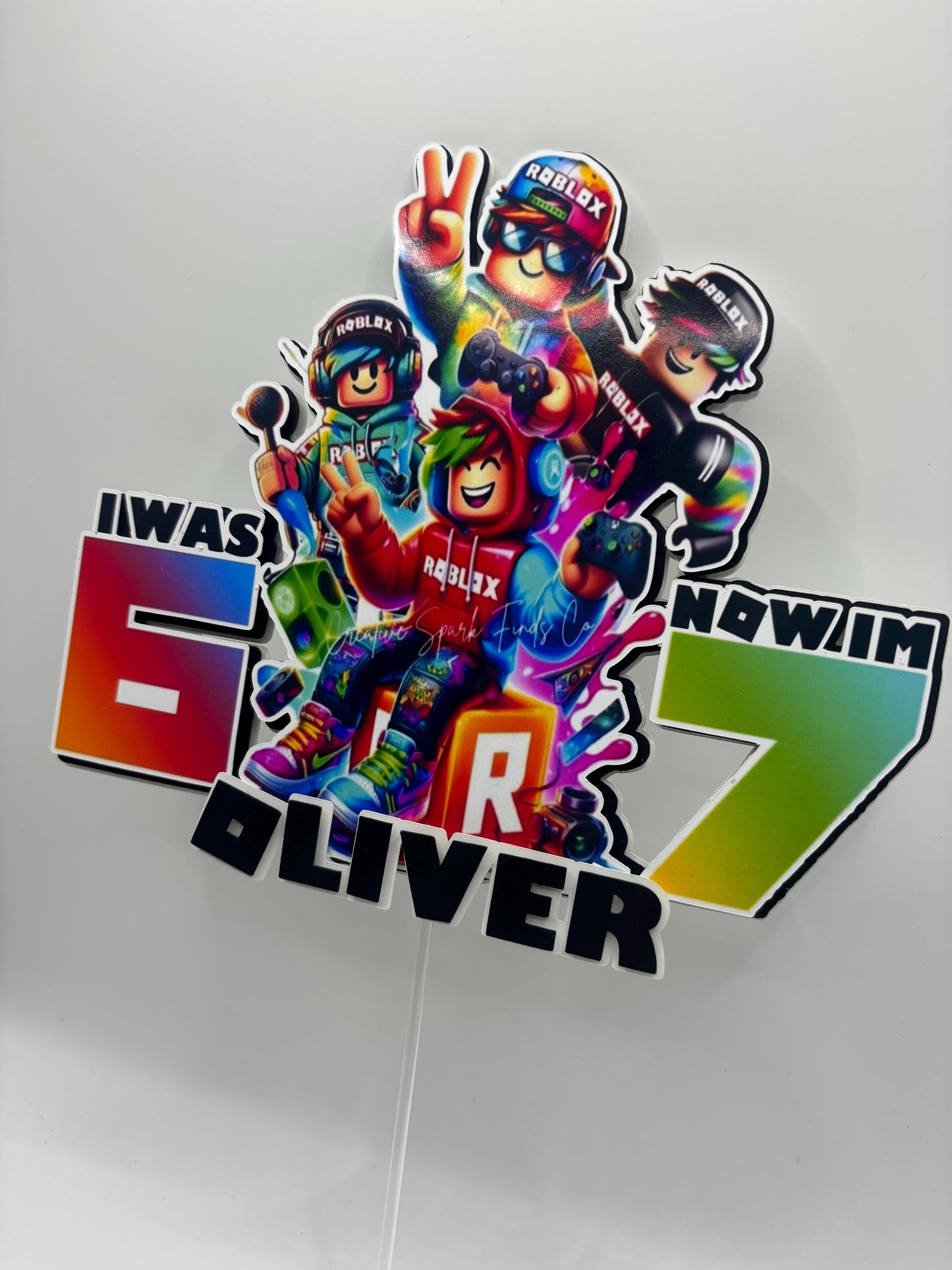 Gamer 6–7 Birthday Cake Topper | Custom Name & Age | Cardstock Party Topper