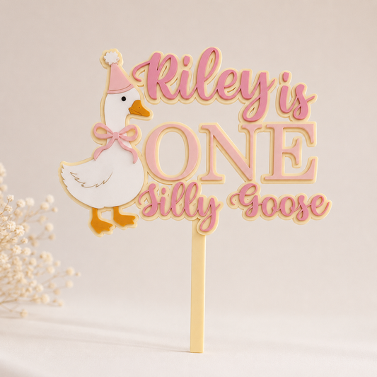 Personalised Silly Goose First Birthday Cake Topper | Custom Name Acrylic Decoration