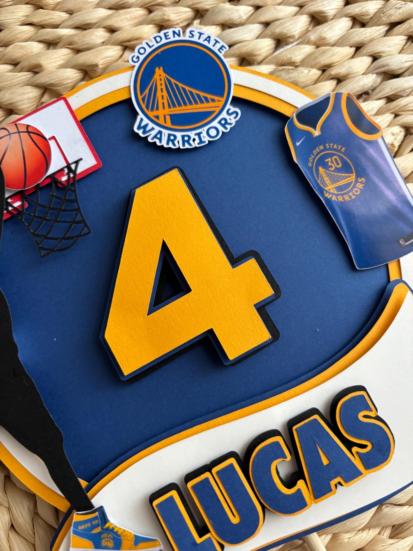 Golden  State Warriors Basketball Birthday Cake Topper - Personalised with Name & Age