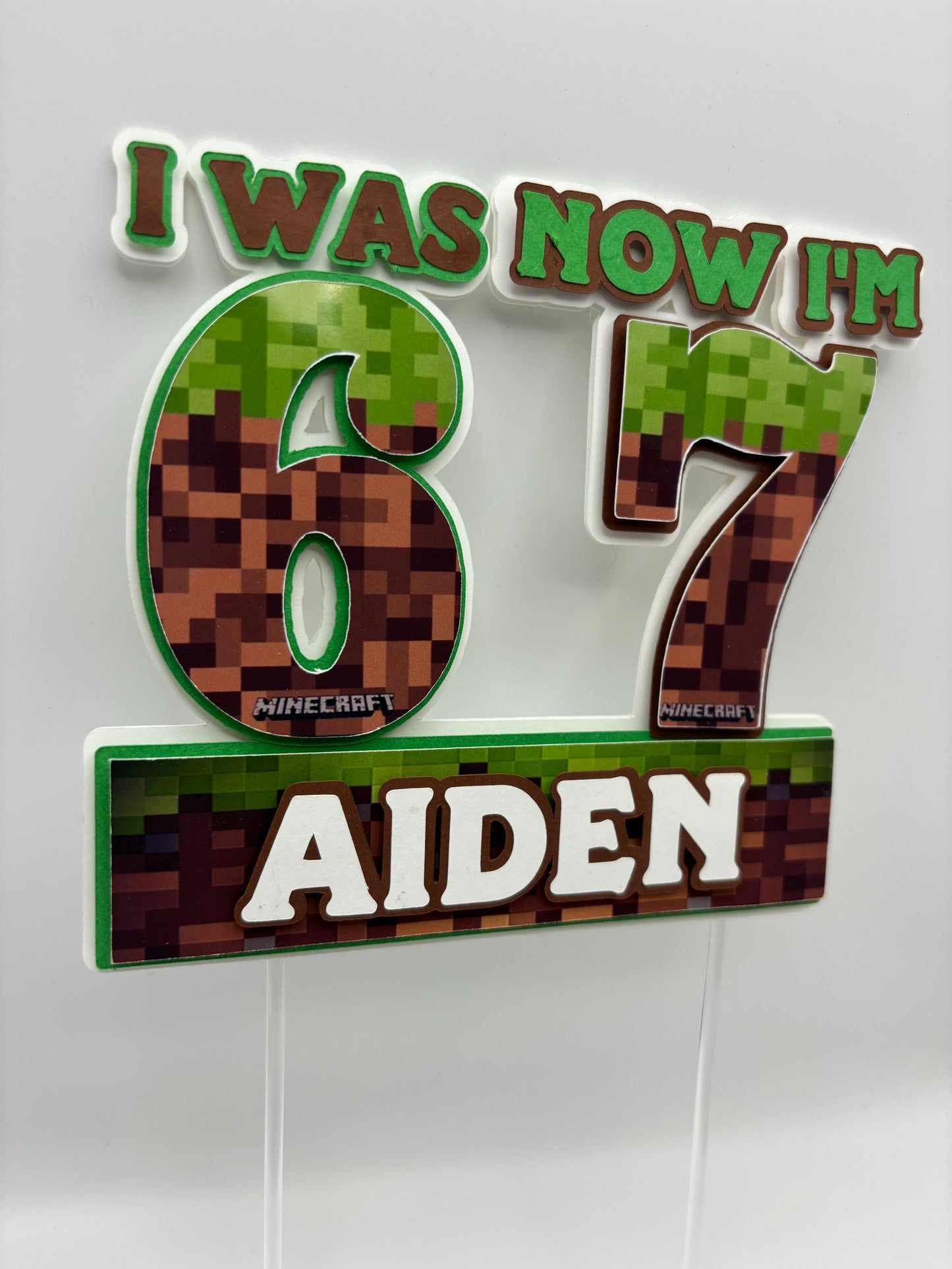 Personalised 6 to 7 Gaming Cake Topper made with cardstock Pixel Style Birthday Topper | I Was 6 Now I’m 7 | Custom Name