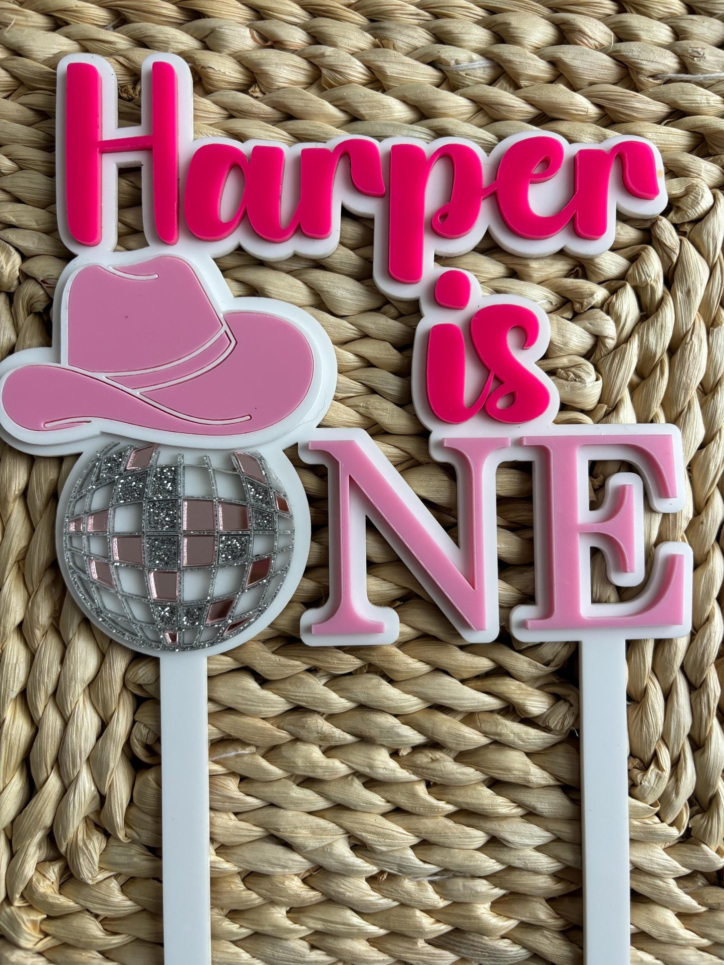 1st  Birthday, My First Rodeo, Cowgirl Cake Topper,  Homemade, Disco Ball, Cowboy Hat, Cowgirl Disco