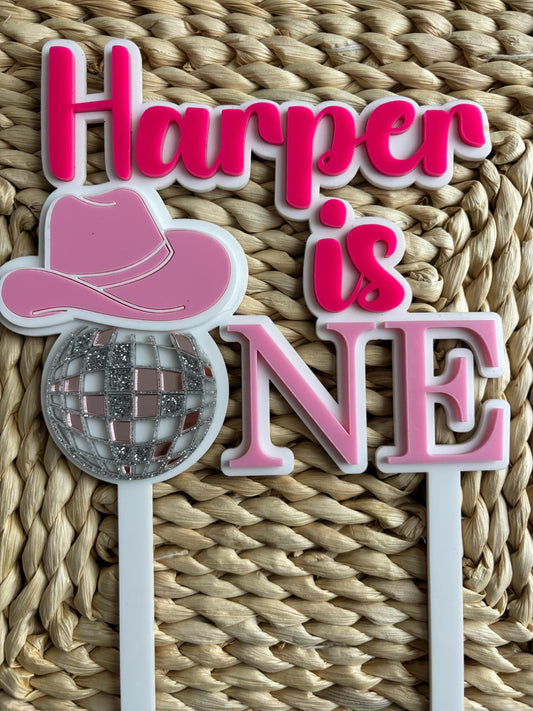 1st  Birthday, My First Rodeo, Cowgirl Cake Topper,  Homemade, Disco Ball, Cowboy Hat, Cowgirl Disco