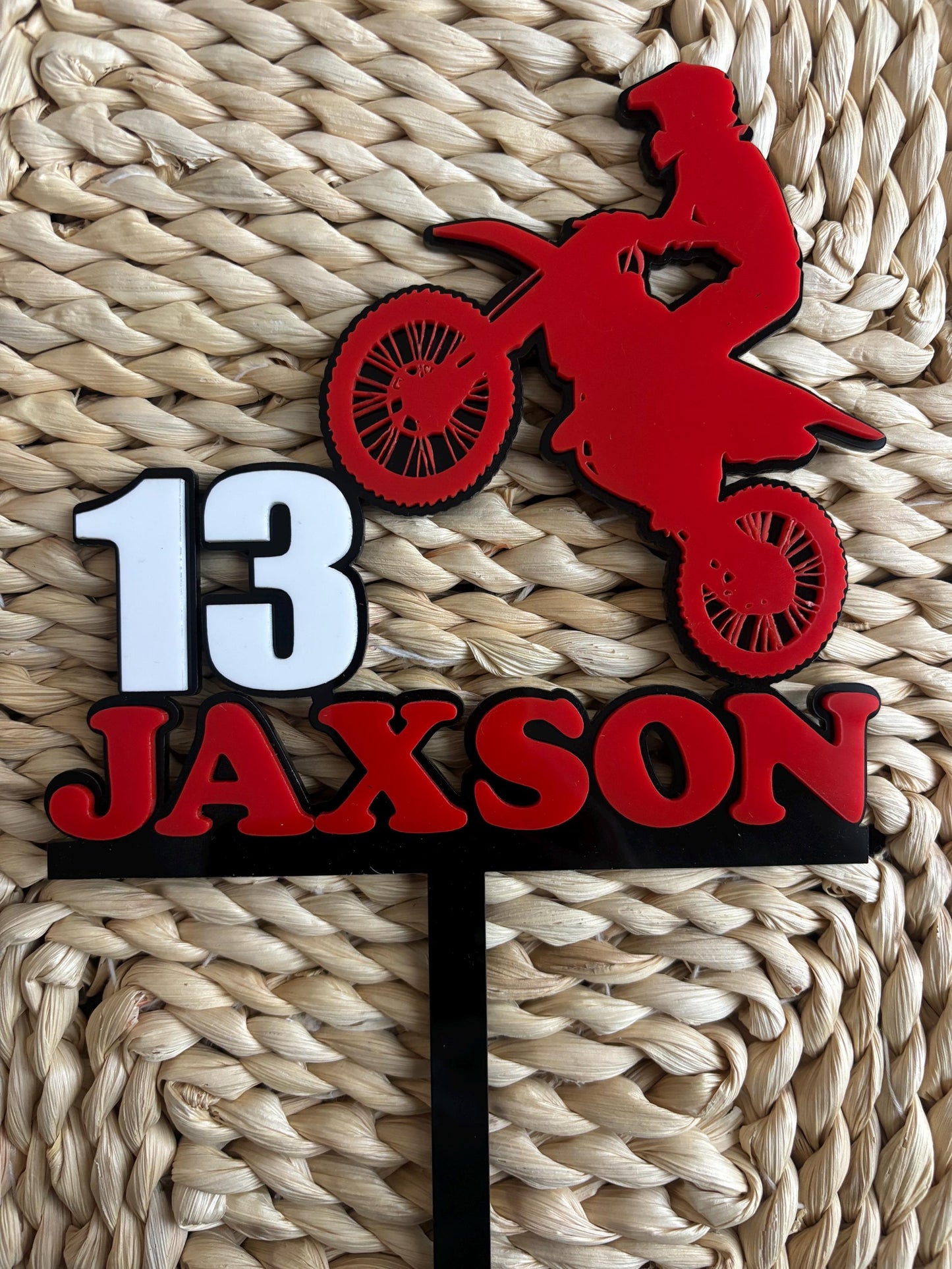 Custom Dirt Bike Cake Topper: Laser Cut Acrylic Motorbike Party Decoration