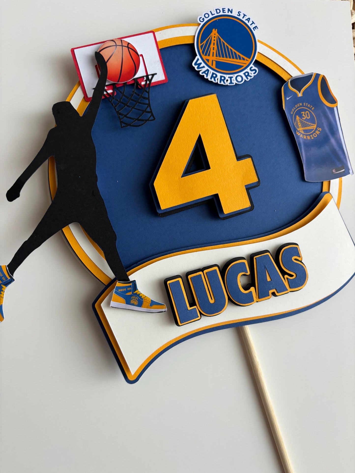 Golden  State Warriors Basketball Birthday Cake Topper - Personalised with Name & Age