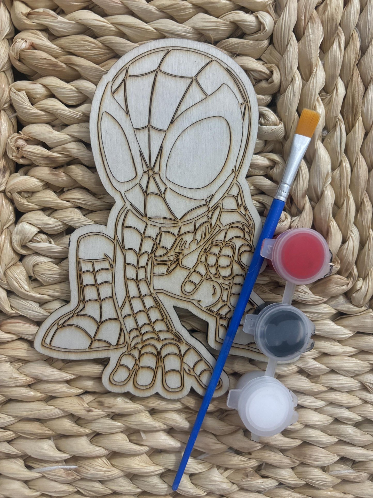 wooden characters for party favours, Minecraft, Spiderman, bluey and many more