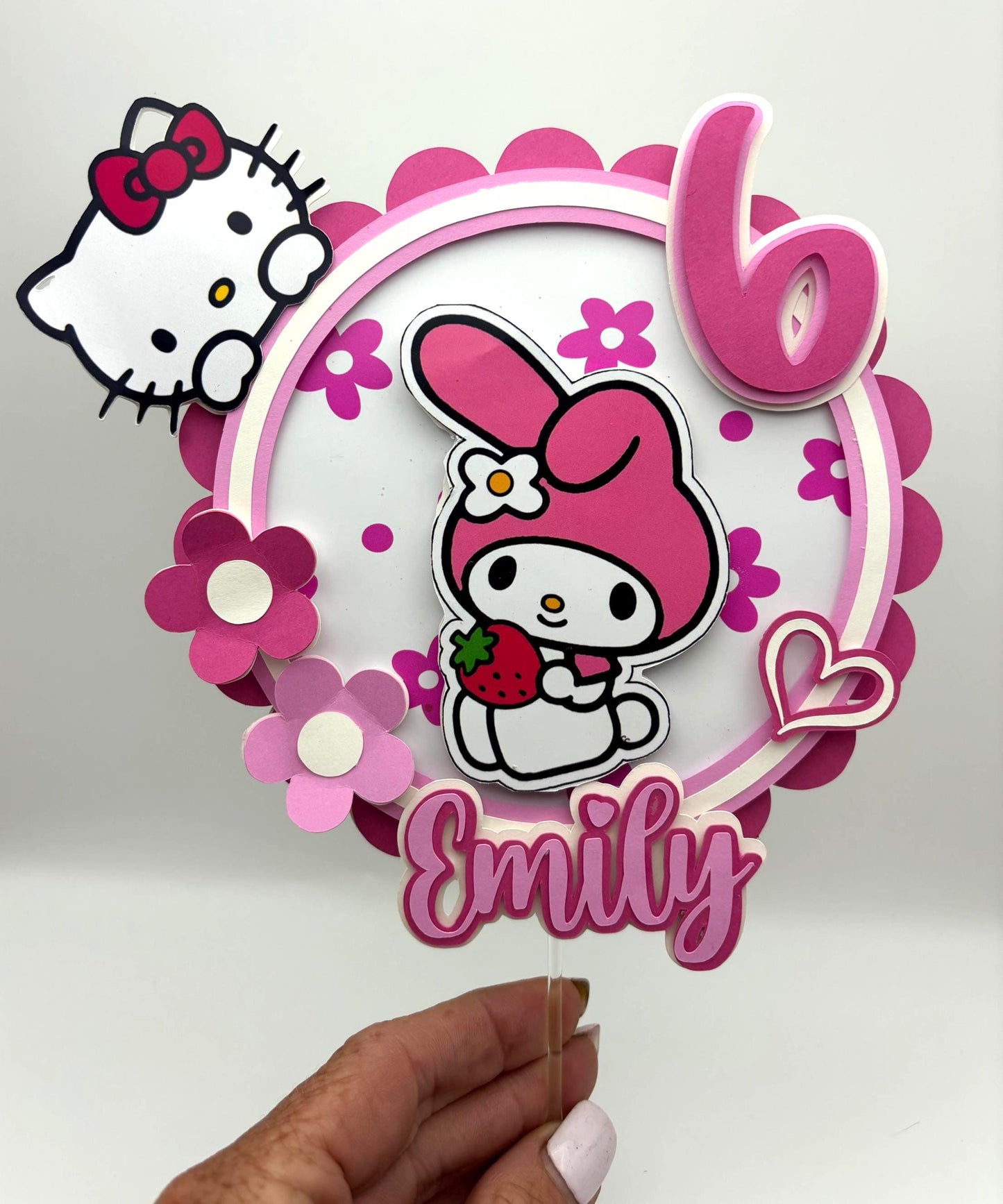 My Melody Birthday Cake Topper | Personalised Name & Age | Pink Hello Kitty Theme