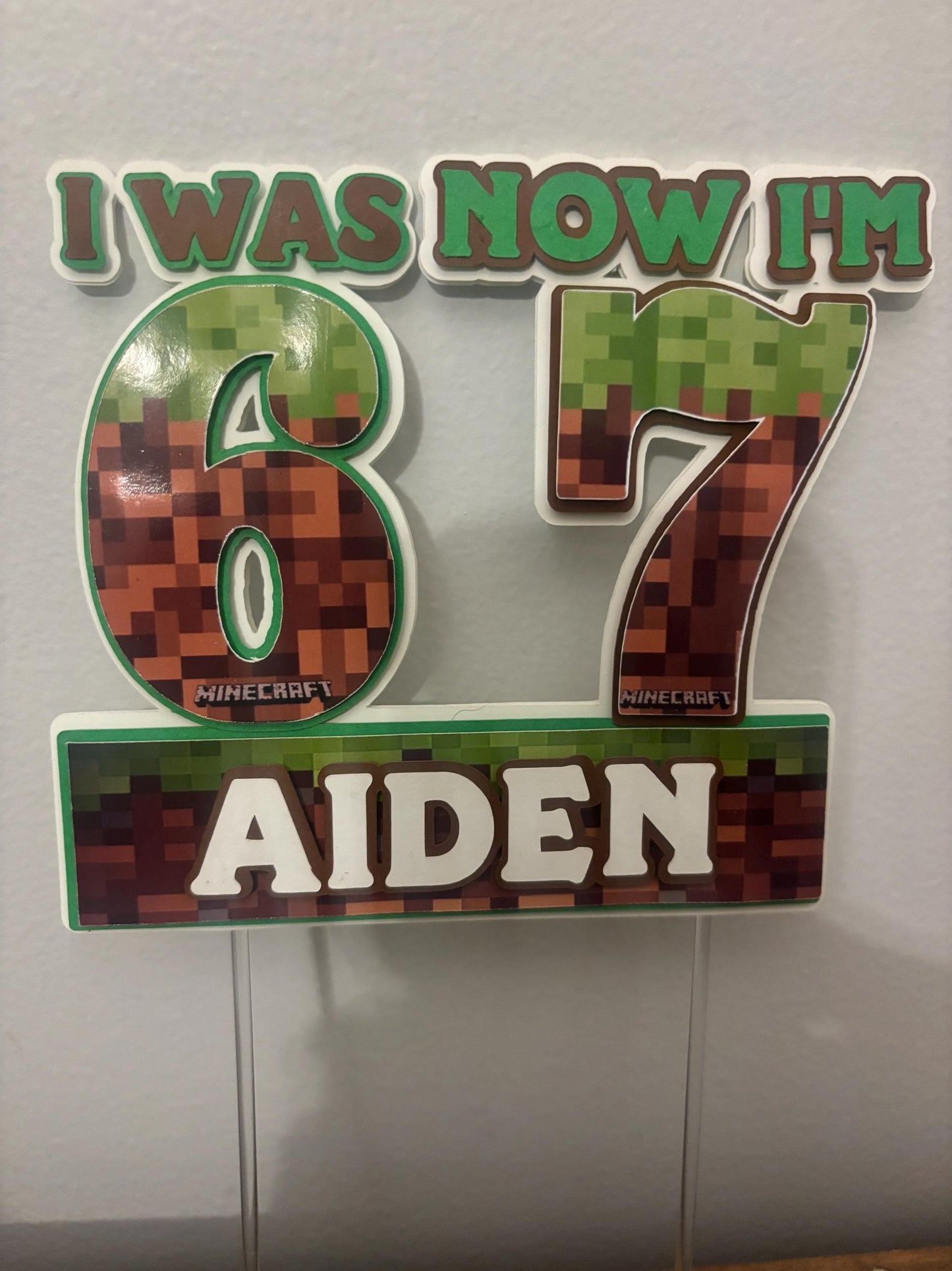 Personalised 6 to 7 Gaming Cake Topper made with cardstock Pixel Style Birthday Topper | I Was 6 Now I’m 7 | Custom Name
