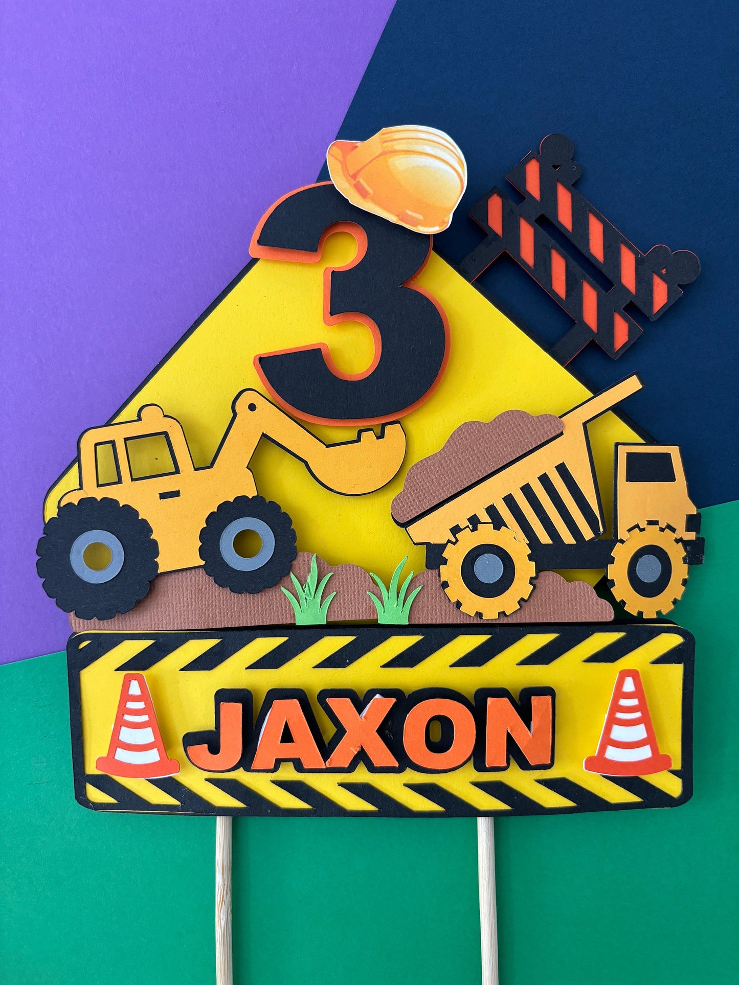 Personalised construction theme cake topper