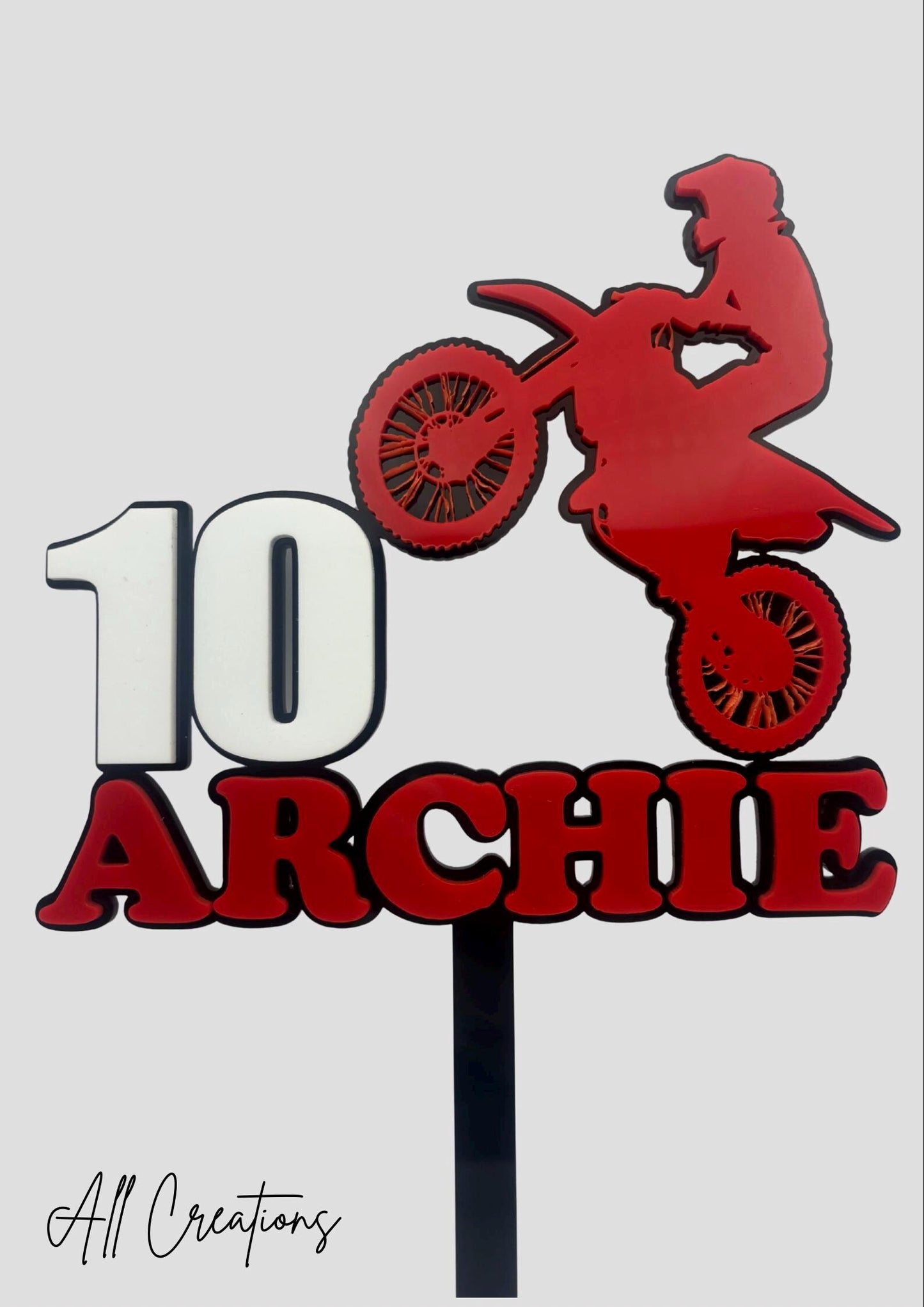 Custom Dirt Bike Cake Topper: Laser Cut Acrylic Motorbike Party Decoration