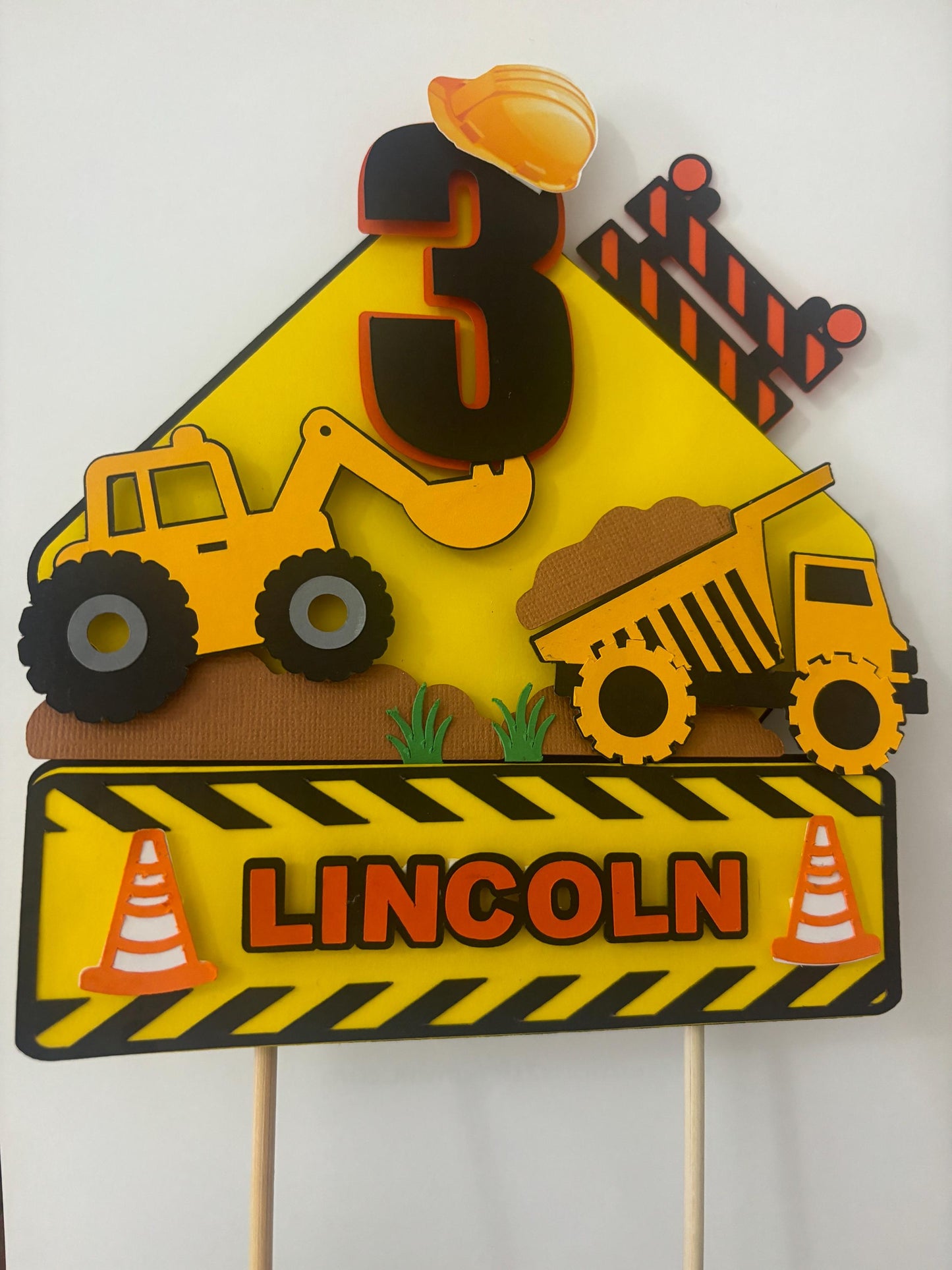 Personalised construction theme cake topper