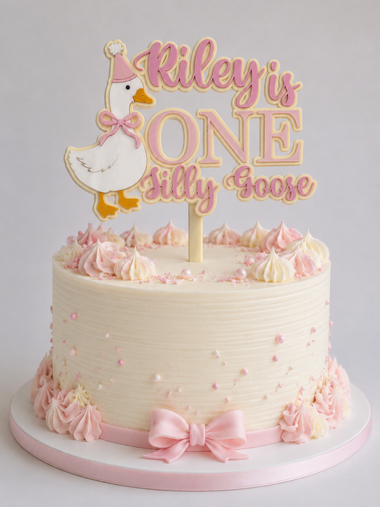 Personalised Silly Goose First Birthday Cake Topper | Custom Name Acrylic Decoration