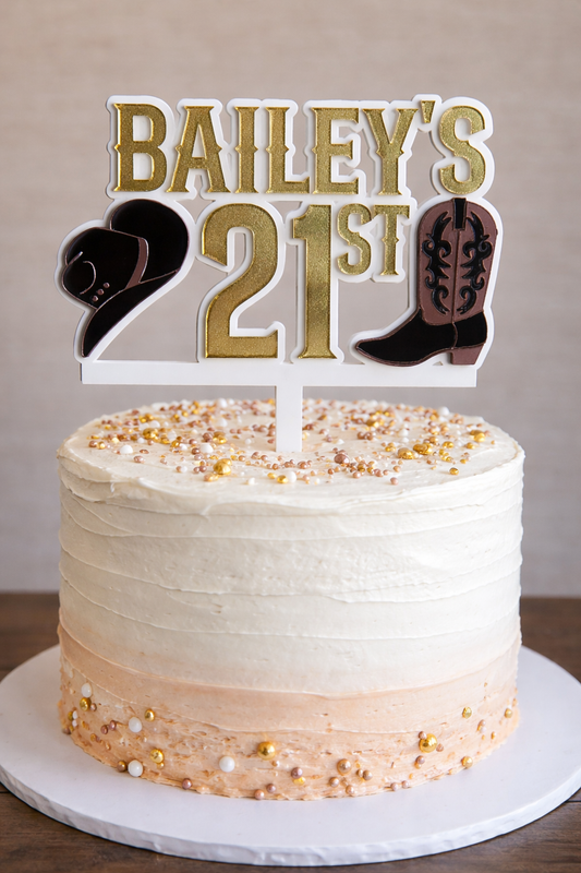 Personalised Cowboy cake topper / Country and western theme party / Acrylic topper
