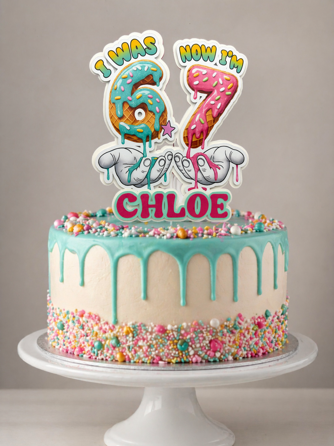 Personalised 7th Birthday Cake Topper | Ice Cream Drip Name Decor