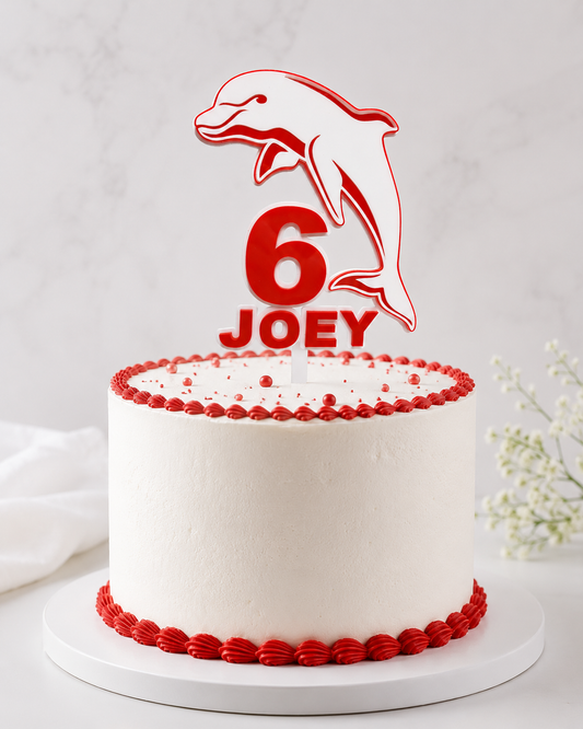 Personalised NRL Dolphins Cake Topper | Redcliffe Dolphins Birthday Topper | Custom Name & Age | Rugby League Party Decoration