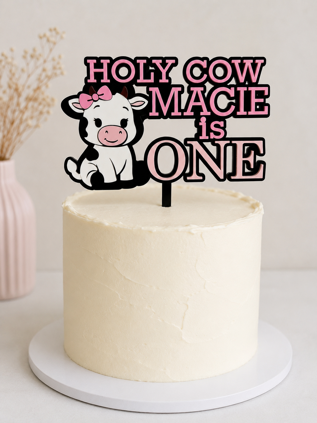 Holy Cow Cake Topper | Personalised Cow First Birthday Cake Topper | Pink Cow Birthday Decor | Holy Cow I'm One | Farm Party