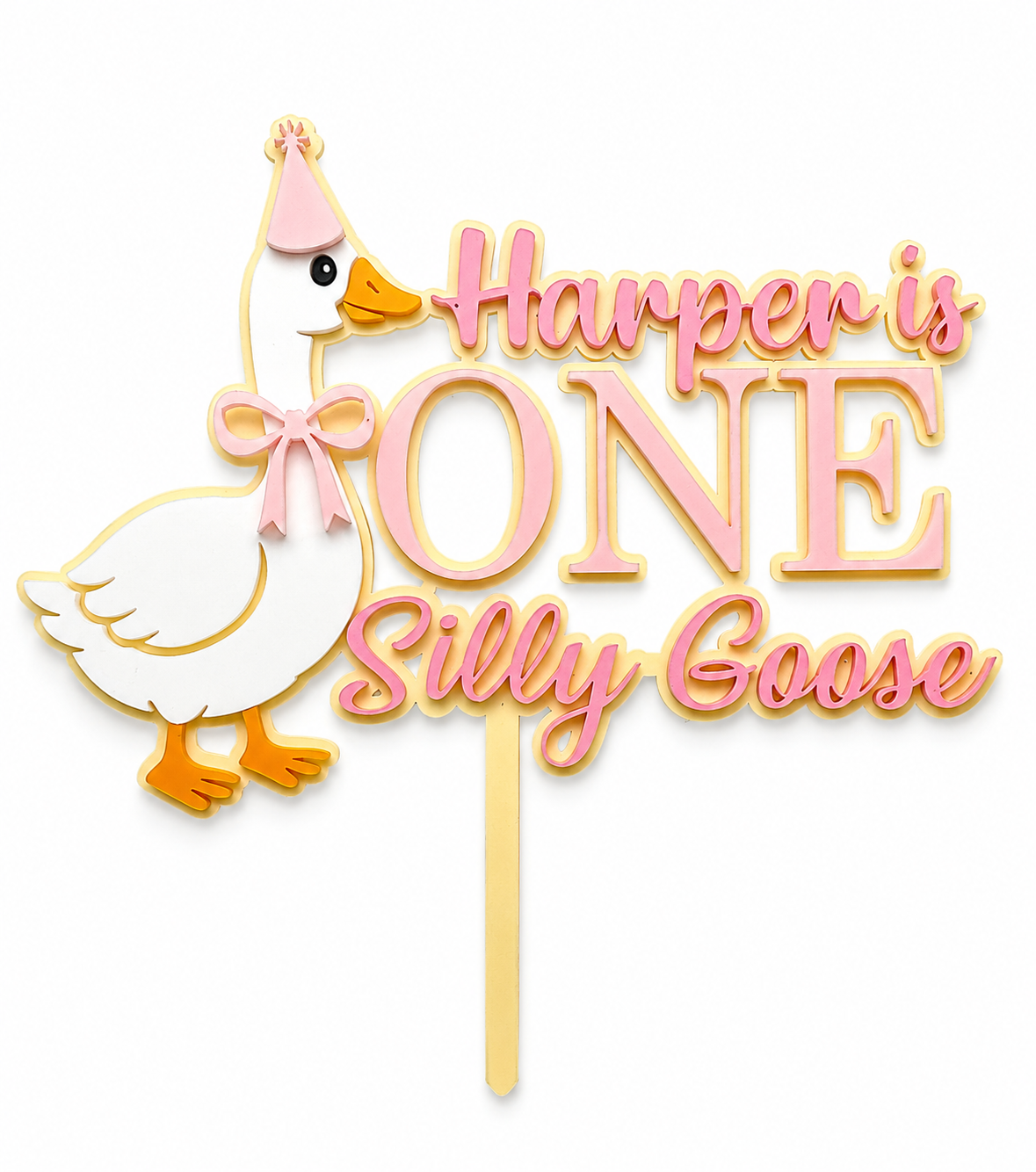 Personalised Silly Goose First Birthday Cake Topper | Custom Name Acrylic Decoration