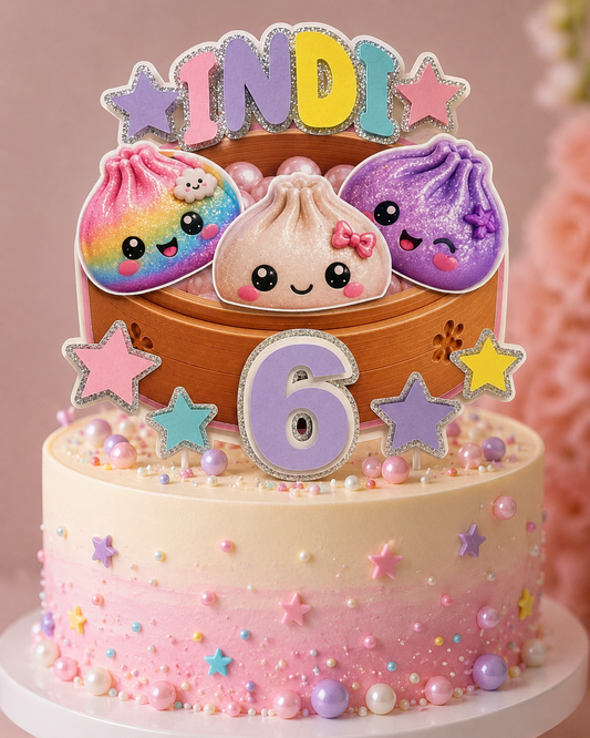Squishy Dumpling Cake Topper | Kawaii Dumpling Birthday Cake Topper | Custom Age & Name | Glitter Pastel Cake Decoration |