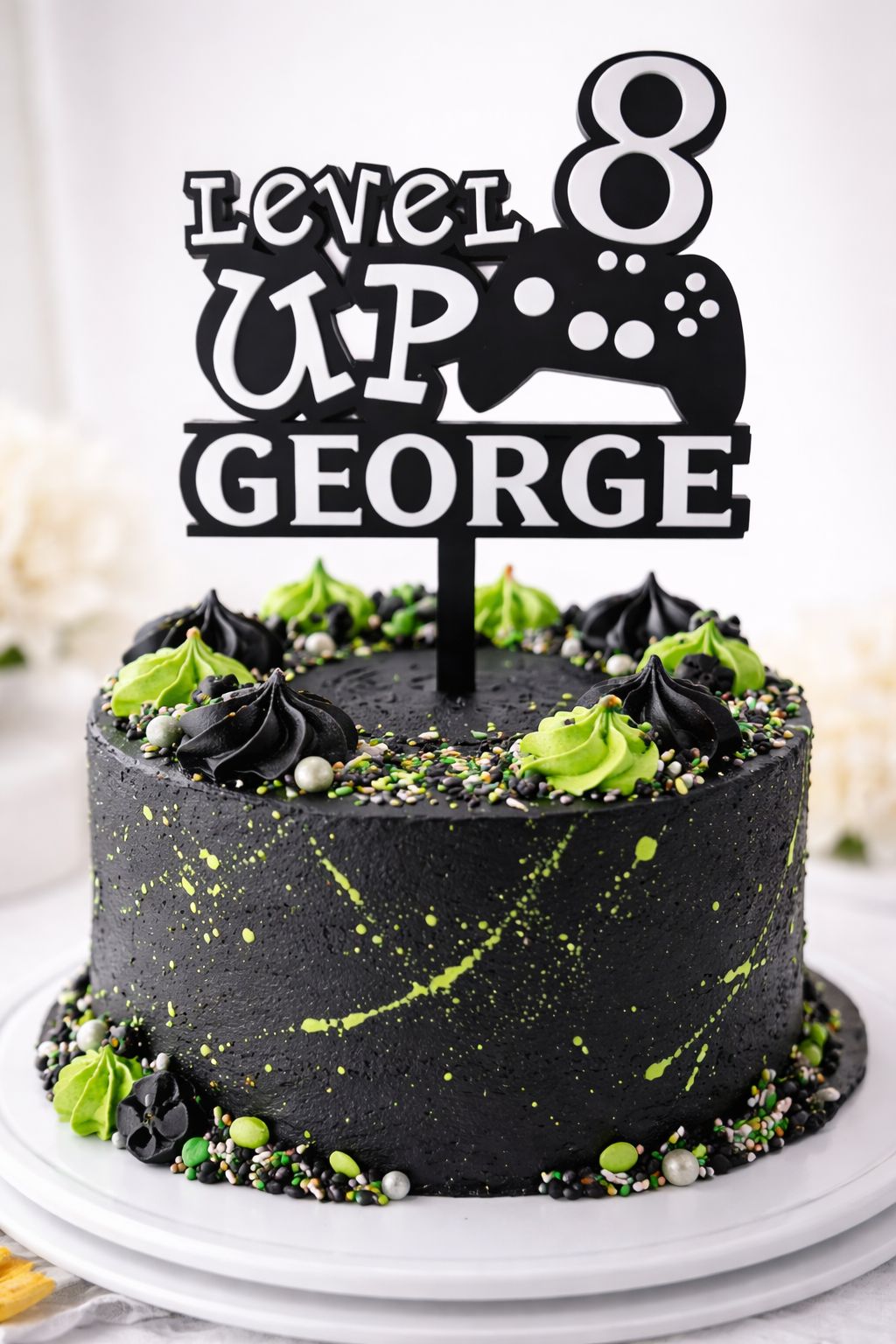 Personalized Acrylic Gaming Cake Topper - Custom Name & Age Decoration