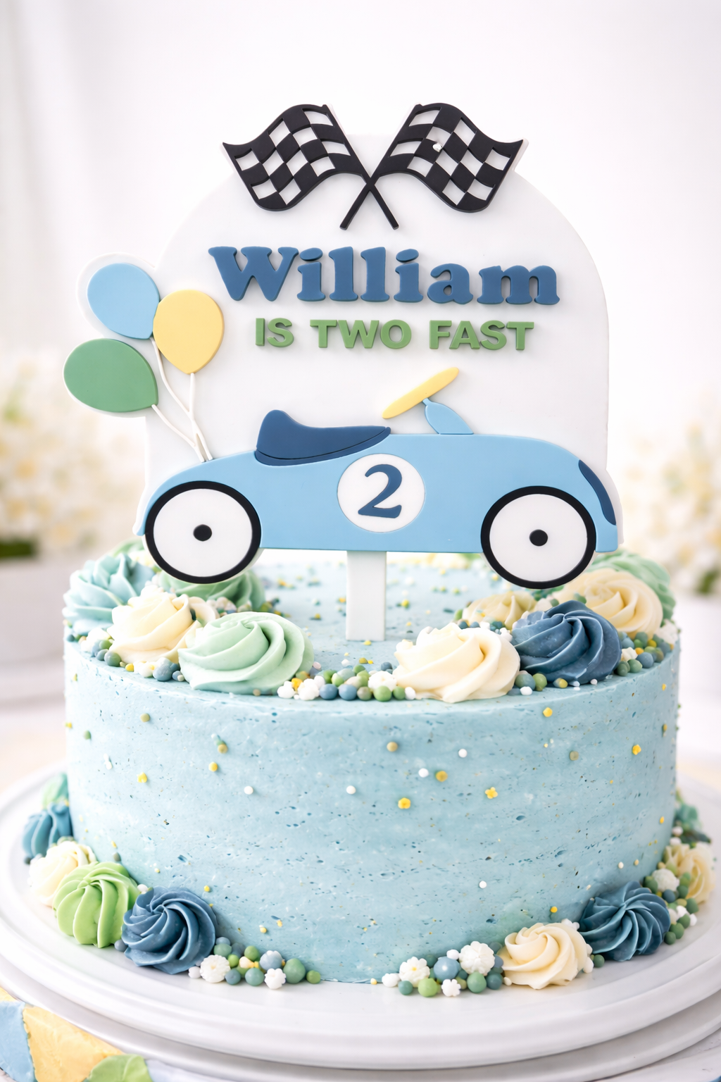 Two Fast Race Car Cake Topper: Custom Name & Age Birthday Decor