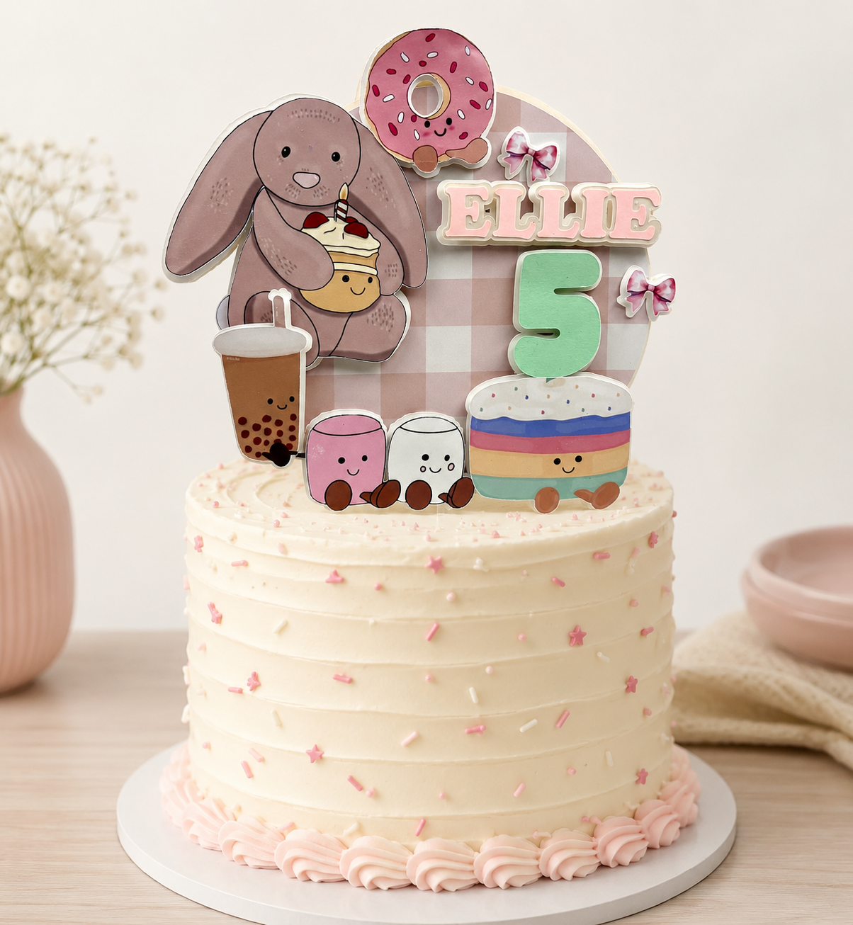Jellycat  Cake Topper - Personalised Name and Age - Handmade Birthday Party Decor