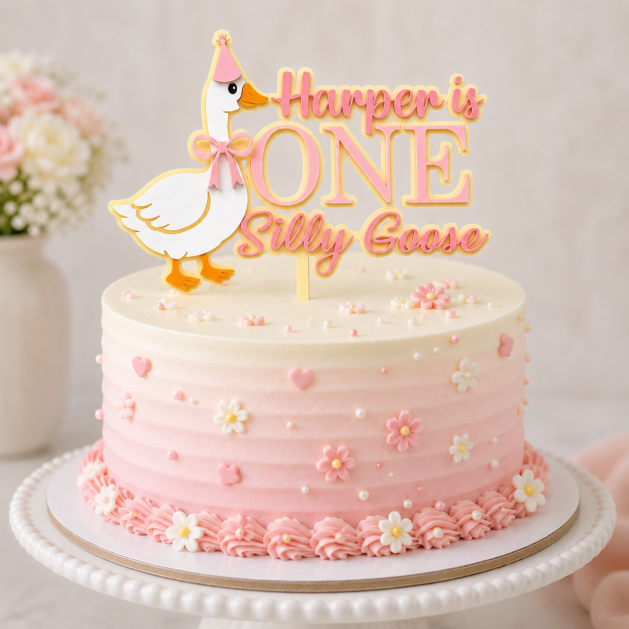 Personalised Silly Goose First Birthday Cake Topper | Custom Name Acrylic Decoration