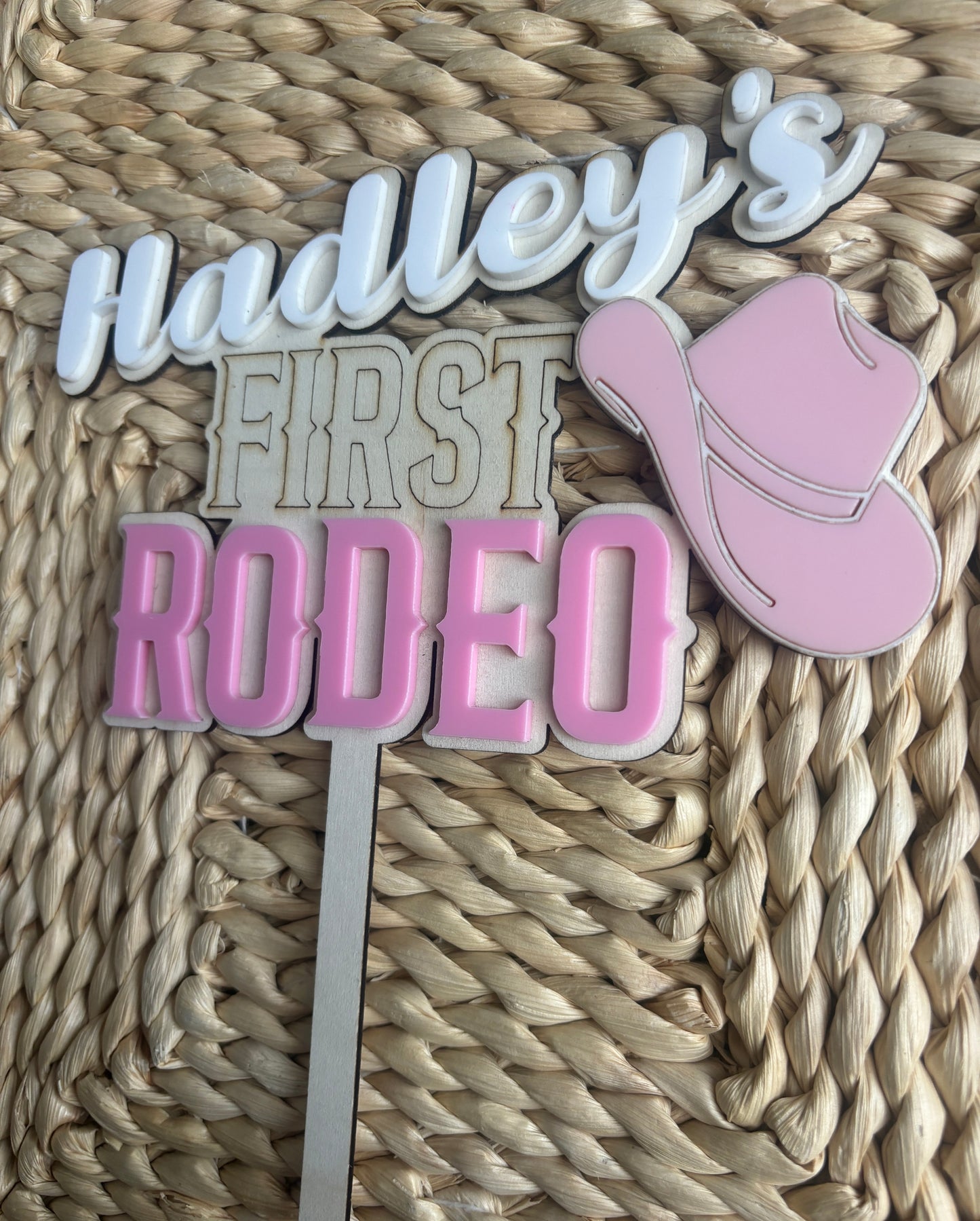 Custom Made First Rodeo Cake topper - Personalised Cowgirl cake topper with child name and age - Rodeo Birthday Theme