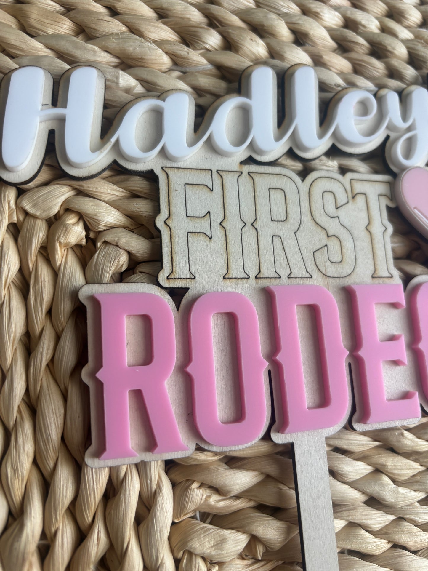 Custom Made First Rodeo Cake topper - Personalised Cowgirl cake topper with child name and age - Rodeo Birthday Theme