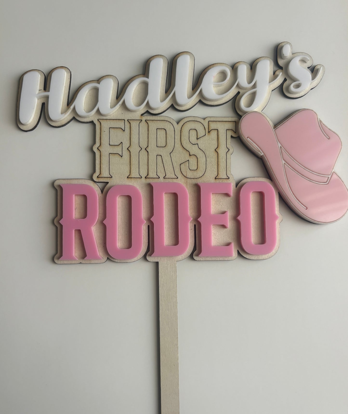 Custom Made First Rodeo Cake topper - Personalised Cowgirl cake topper with child name and age - Rodeo Birthday Theme