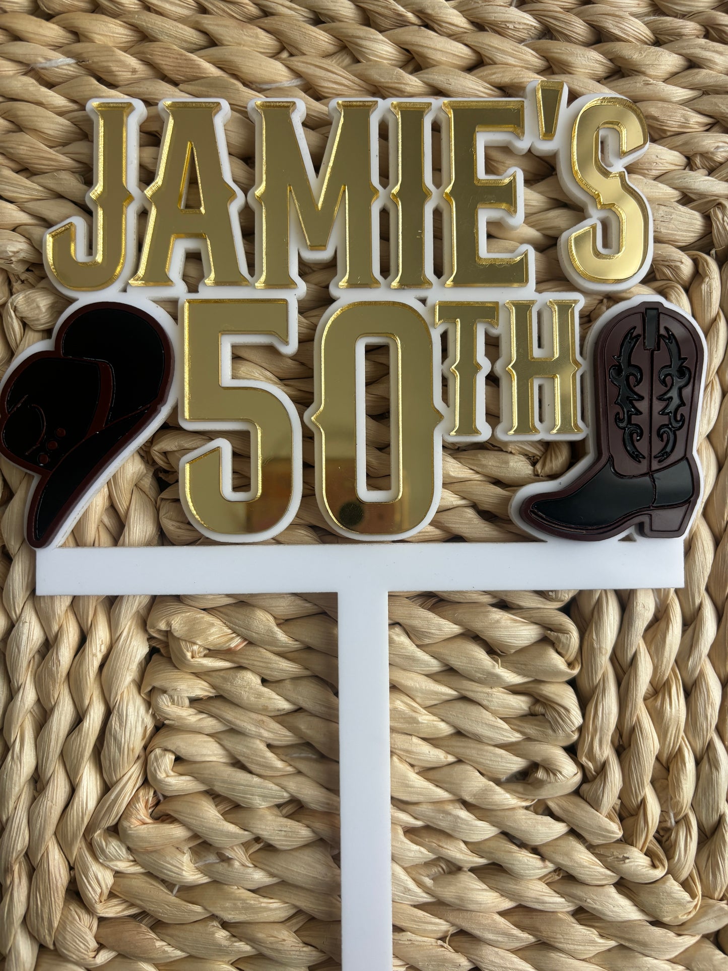Personalised Cowboy cake topper / Country and western theme party / Acrylic topper